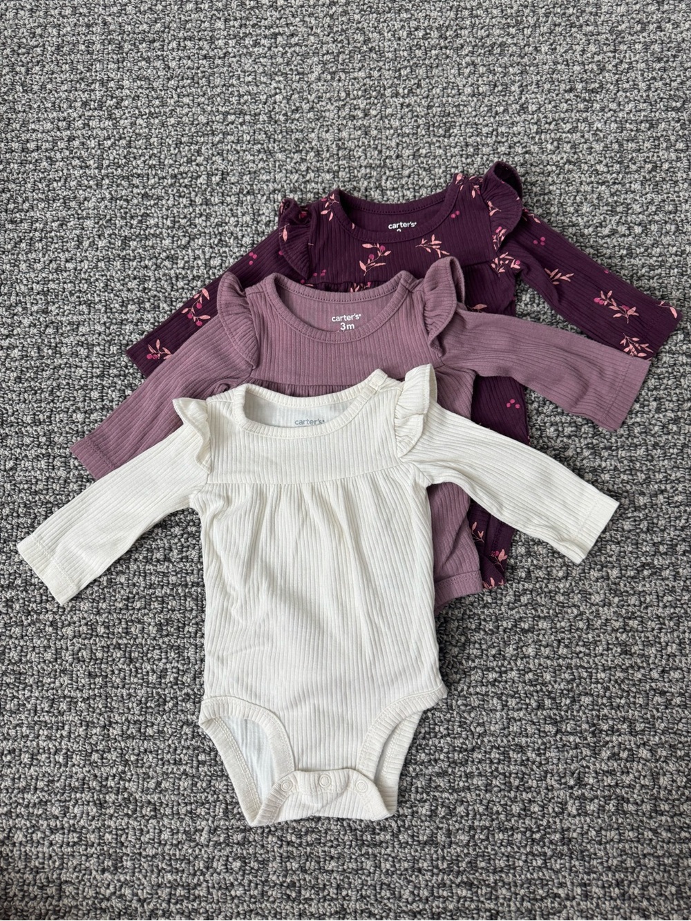 Carter's Long-Sleeve Ruffle Bodysuit Set (3) - Cream & Mauve & Plum